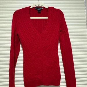 Ralph Lauren Bright Red Cable V-Neck Sweater